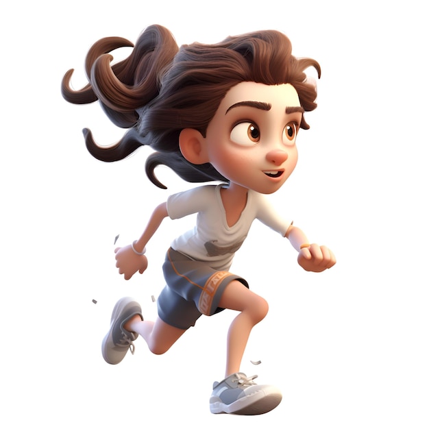 Ilustração 3D de uma adolescente correndo isolada em fundo branco