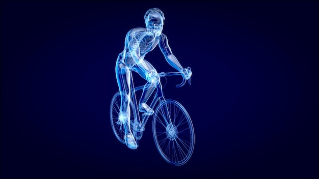 Ilustração 3D de uma anatomia de um ciclista de raio X andando com arte abstrata