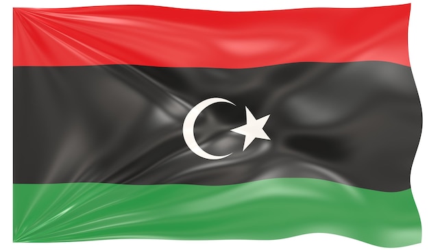 Ilustração 3D de uma bandeira da Líbia
