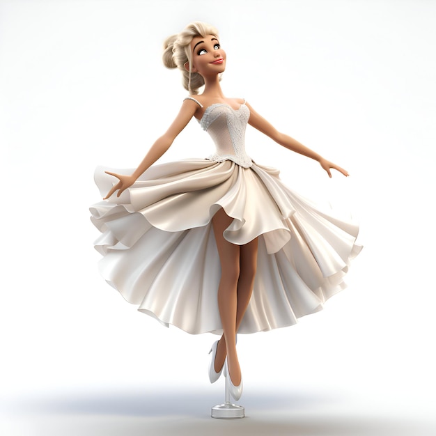 Ilustração 3D de uma bela mulher loira em um vestido de noiva.