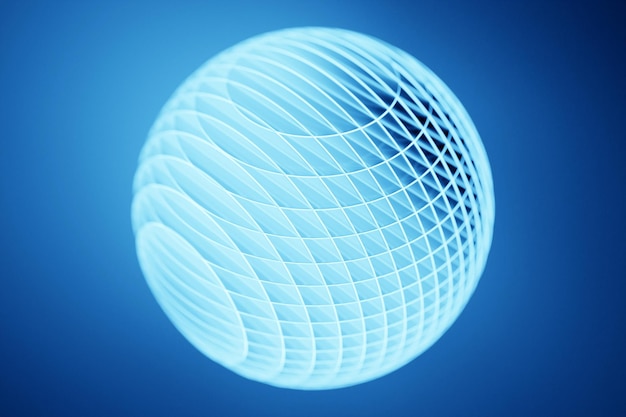 ilustração 3D de uma esfera azul em um fundo azul Um close de uma forma redonda