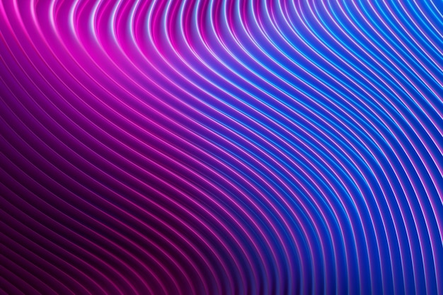 Ilustração 3D de uma faixa estéreo de cores diferentes Listras geométricas semelhantes às ondas Padrão de linhas de cruzamento brilhantes azuis e rosa abstratos