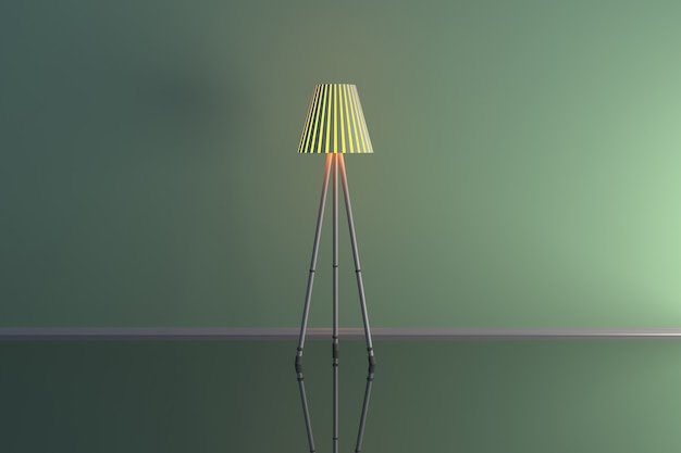 Foto ilustração 3d de uma lâmpada em uma sala verde