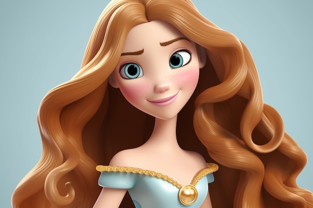 Ilustração 3D de uma linda garota loira com cabelo comprido