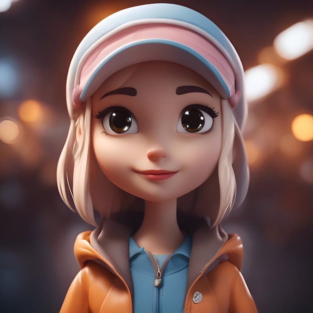 Foto ilustração 3d de uma menina com chapéu e casaco