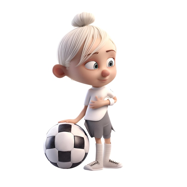 Ilustração 3D de uma menina com uma bola de futebol