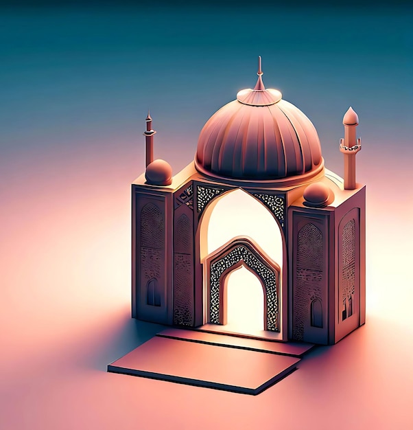 Ilustração 3D de uma mesquita com um portão no meio