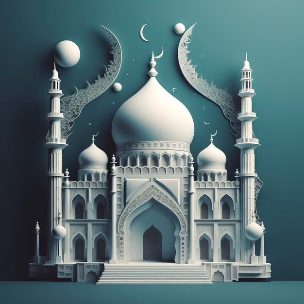 ilustração 3d de uma mesquita gerar ai