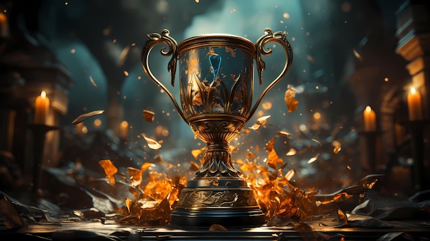 Foto ilustração 3d de uma taça de troféu