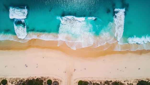 Ilustração 3D de uma vista Arial da praia de verão e água azul do oceano Generative Ai