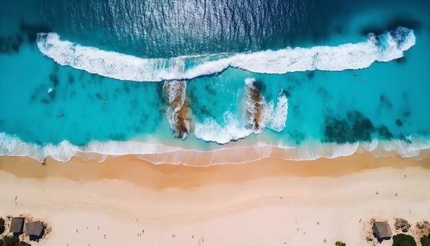 Ilustração 3D de uma vista Arial da praia de verão e água azul do oceano Generative Ai