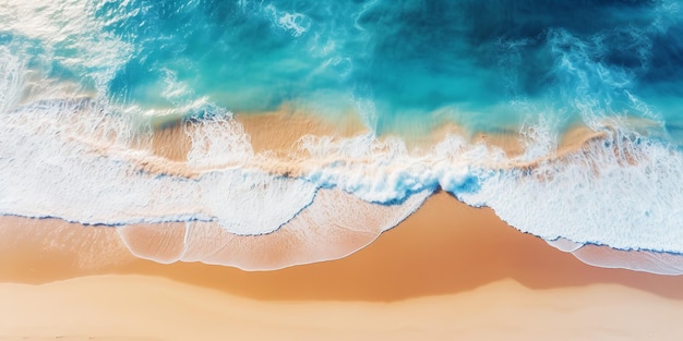 Ilustração 3D de uma vista Arial da praia de verão e da água azul do oceano Generative Ai