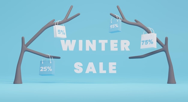 Foto ilustração 3d de venda de inverno com espaço de texto e cópia perfeito para banner de promoção