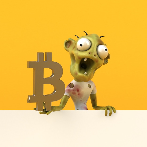 Ilustração 3D de zumbi e bitcoin