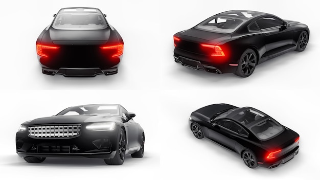 Ilustração 3d definir conceito de carro esportivo cupê premium plugin híbrido tecnologias de transporte ecológico carro em fundo branco renderização em 3d