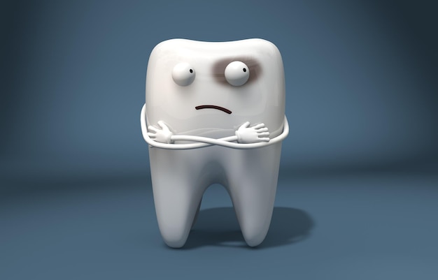 Foto ilustração 3d dente doente triste ofendido