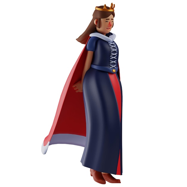 Ilustração 3D desenho animado Rainha mostrando um sorriso bonito vestindo um vestido bonito com bonito gracioso