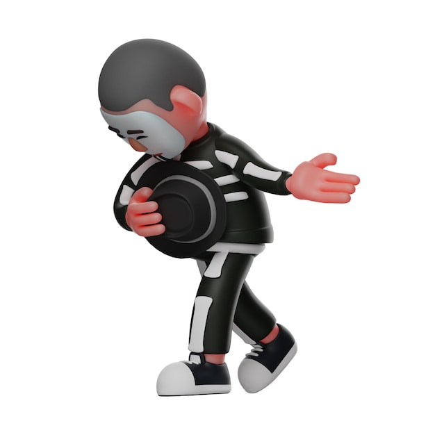 Ilustração 3D Design de personagem Skeleton Boy 3D com pose de próstata pernas cruzadas para trás