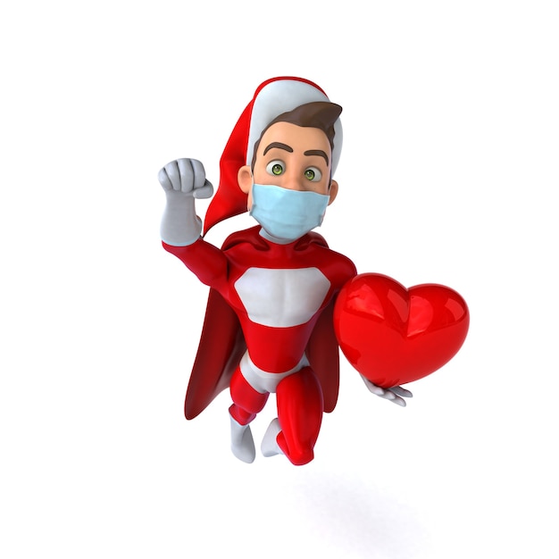 Ilustração 3d divertida de um desenho animado de papai noel com uma máscara