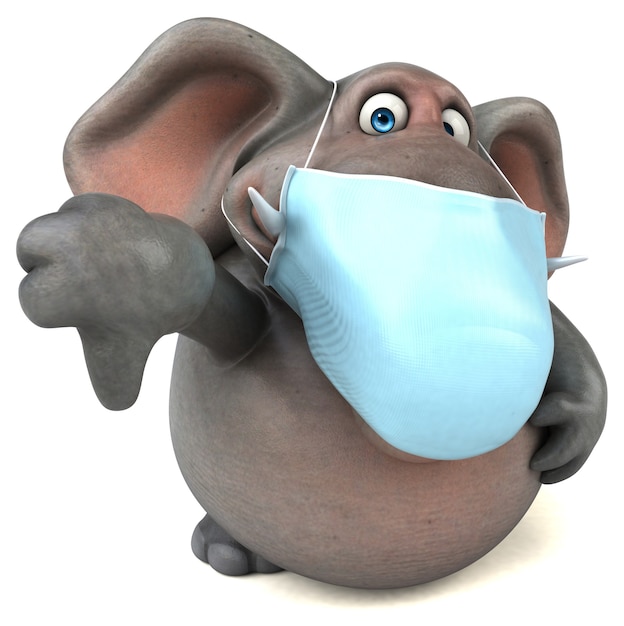 Ilustração 3D divertida de um elefante com uma máscara