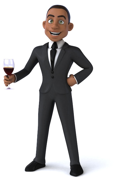 Ilustração 3D divertida de um personagem de desenho animado com uma taça de vinho