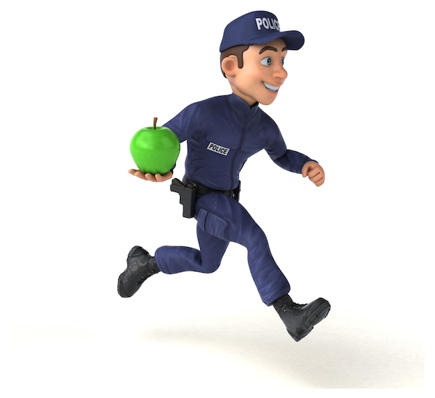 Ilustração 3D divertida de um policial de desenho animado