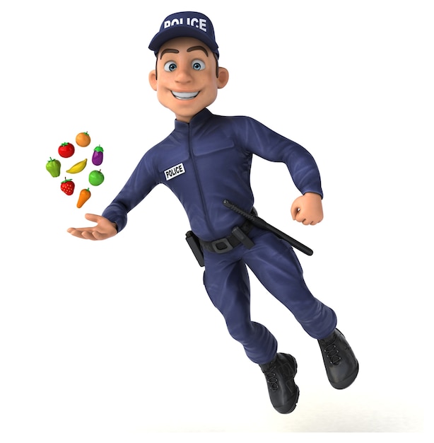 Ilustração 3D divertida de um policial de desenho animado