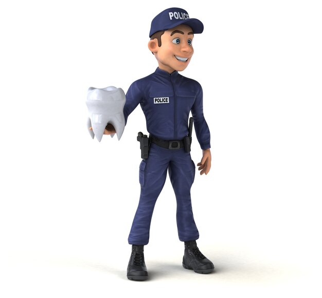 Ilustração 3D divertida de um policial de desenho animado