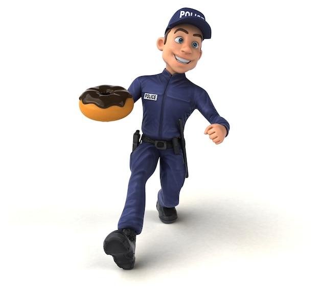 Ilustração 3D divertida de um policial de desenho animado