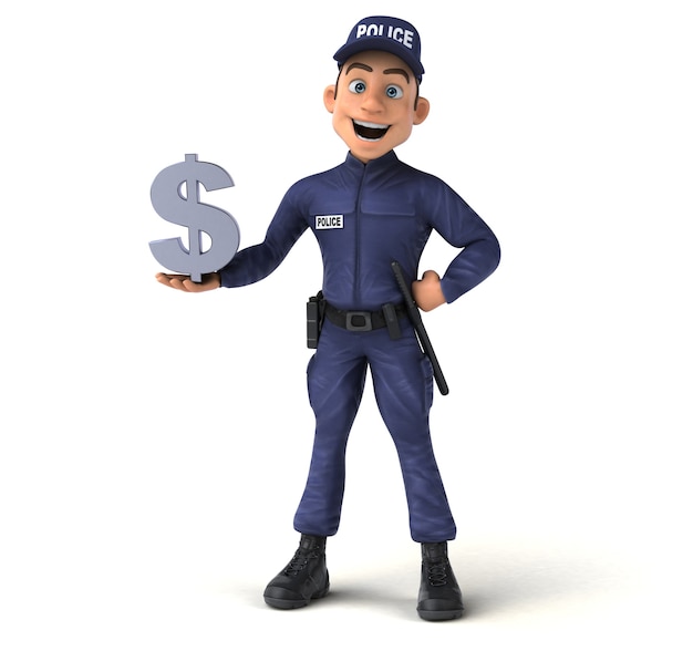 Ilustração 3d divertida de um policial de desenho animado