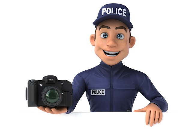 Ilustração 3D divertida de um policial de desenho animado