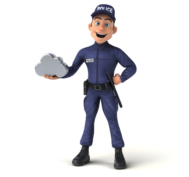 Ilustração 3d divertida de um policial de desenho animado