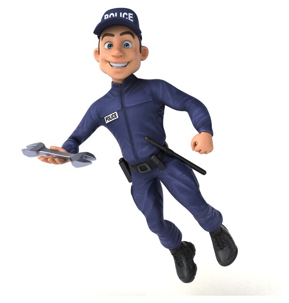 Ilustração 3D divertida de um policial de desenho animado