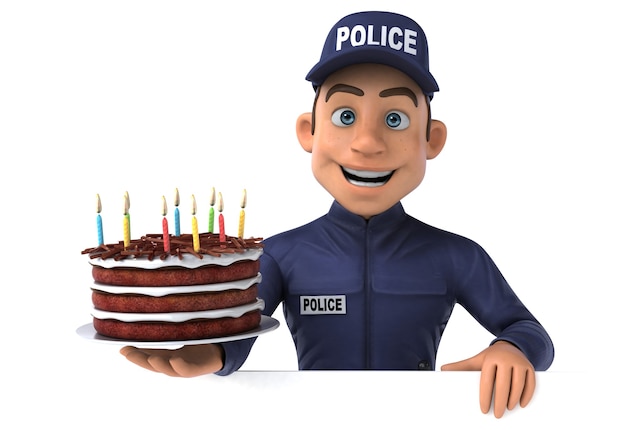 Ilustração 3d divertida de um policial de desenho animado