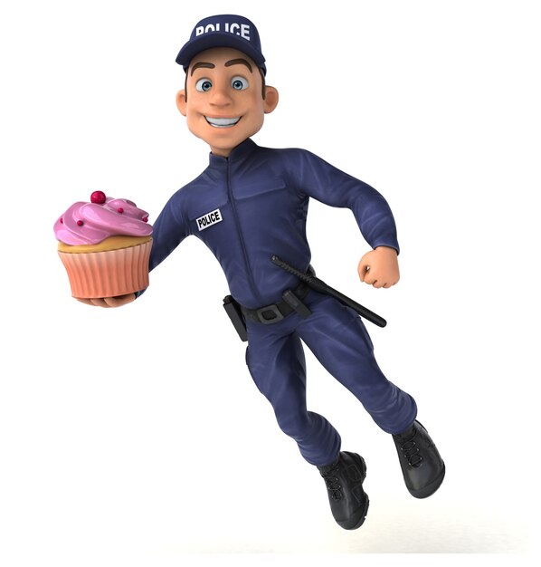 Ilustração 3D divertida de um policial de desenho animado