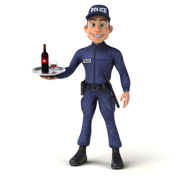 Ilustração 3d divertida de um policial de desenho animado