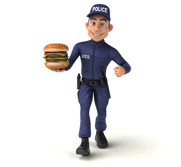 Ilustração 3d divertida de um policial de desenho animado