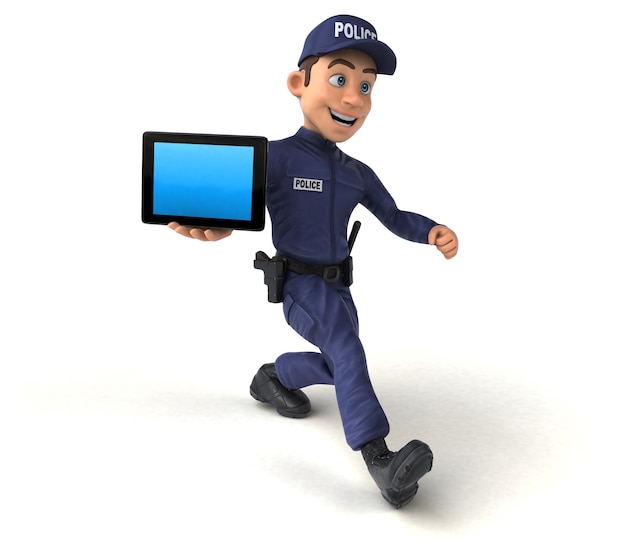 Ilustração 3d divertida de um policial de desenho animado