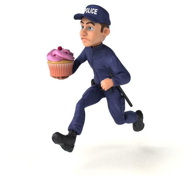 Ilustração 3d divertida de um policial de desenho animado