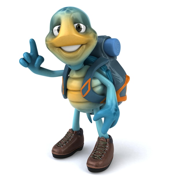 Ilustração 3D divertida de uma tartaruga azul