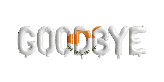 ilustração 3D do balão de carta de adeus na bandeira de Chipre isolada no fundo branco