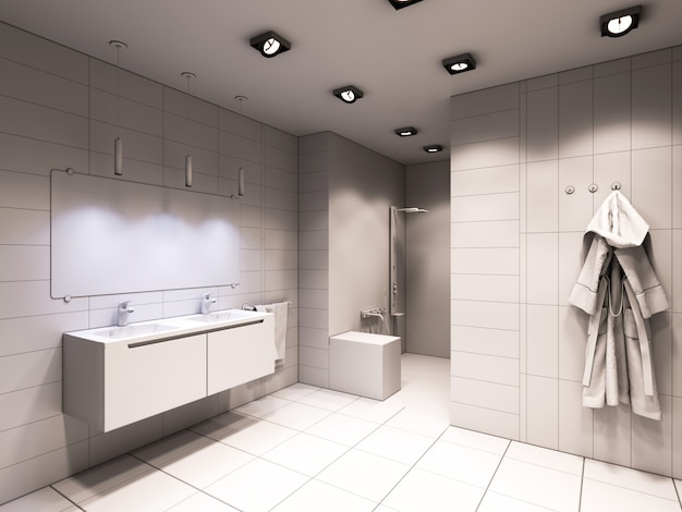 Ilustração 3D do banheiro sem cor e texturas