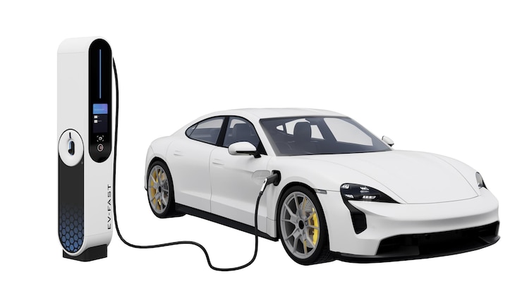 Foto ilustração 3d do carro porsche taycan gts