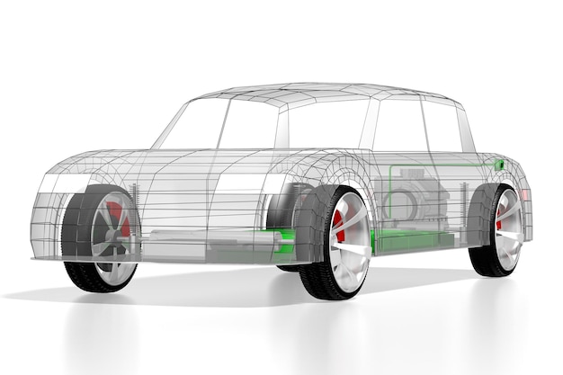 Foto ilustração 3d do conceito de carro elétrico