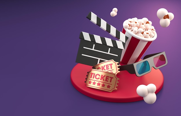 Ilustração 3D do conceito de cinema isolado
