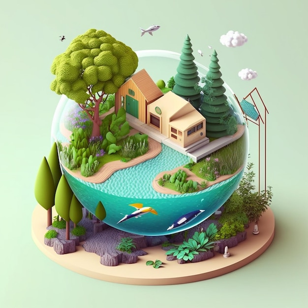 ilustração 3D do conceito de ecologia