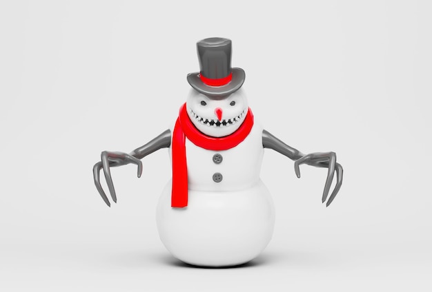 Ilustração 3d do conceito do inverno do boneco de neve no fundo branco