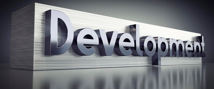 Foto ilustração 3d do conceito tipográfico de metal de desenvolvimento