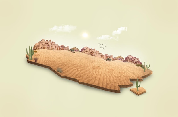 Ilustração 3D do deserto isolado. peça criativa de cacto isométrico do deserto