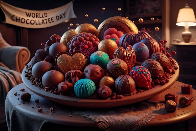 Foto ilustração 3d do dia mundial do chocolate